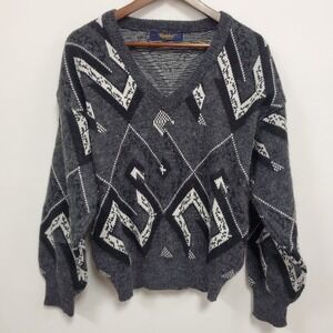 Vintage Rabbit Mens Deep V Neck Sweater Size L Gray Preppy Neutral Layers‎ Cozy